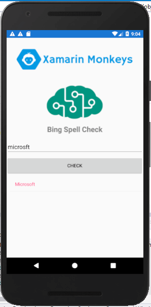 Xamarin.Forms - Bing Spell Check Using Cognitive Service